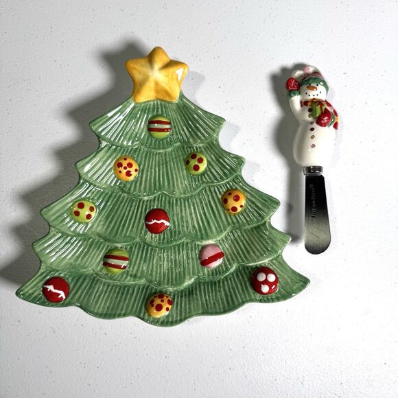 Fitz And Floyd Snowflake & Jake Christmas Tree Snack Plate with Spreader holiday - Picture 3 of 9